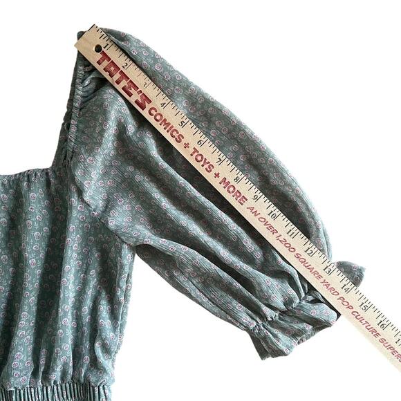 Trixxi Women’s Green Floral Mini Dress, Size M, Puff Sleeve, Smocked Waist Lined - Picture 6 of 10